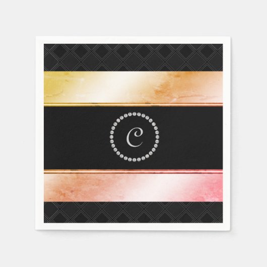 ディアマモノグラムのント水色バラ金ゴールドパターン スタンダードカクテルナプキン (正面)