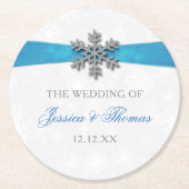 ディアマンテスノーフレーク&ブルーリボンウィンターウェディング ラウンドペーパーコースター (正面)