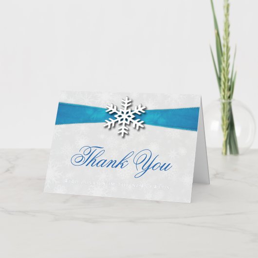 ディアマンテスノーフレーク&ブルーリボンウィンターウェディング 箔グリーティングカード (正面)