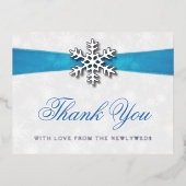 ディアマンテスノーフレーク&ブルーリボンウィンターウェディング 箔招待状ポストカード (正面)