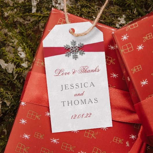 ディアマンテスノーフレーク&レッドリボン冬の結婚式 ギフトタグ