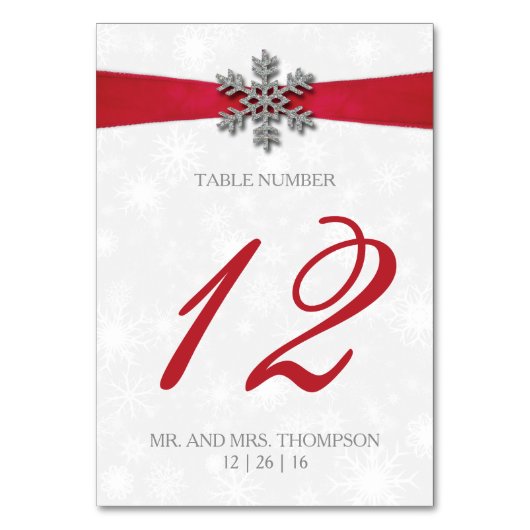 ディアマンテスノーフレーク&レッドリボン冬の結婚式 テーブルナンバー (裏面)