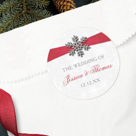 ディアマンテスノーフレーク&レッドリボン冬の結婚式 ラウンドシール