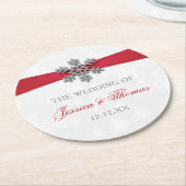 ディアマンテスノーフレーク&レッドリボン冬の結婚式 ラウンドペーパーコースター (アングル)