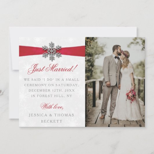 ディアマンテスノーフレーク&レッドリボン冬の結婚式 案内状 (正面)