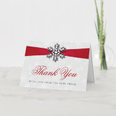 ディアマンテスノーフレーク&レッドリボン冬の結婚式 箔グリーティングカード (正面)