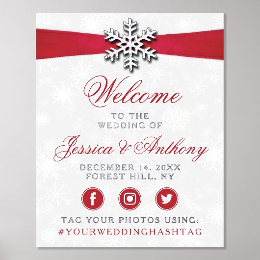 ディアマンテスノーフレーク&レッドリボン冬の結婚式 箔ポスター (正面)