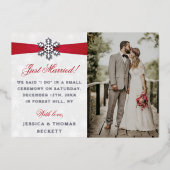 ディアマンテスノーフレーク&レッドリボン冬の結婚式 箔招待状 (正面)