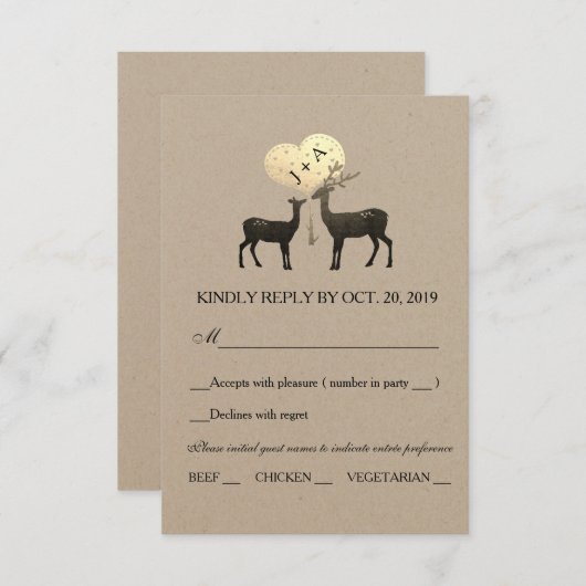 ディアラブウッドランドウィンター秋の結婚式RSVP 出欠カード (正面/裏面)