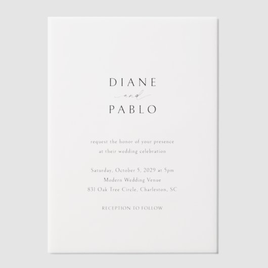 ディアンコンキュラーシックモダン結婚ズ ベラム紙招待状 (正面)