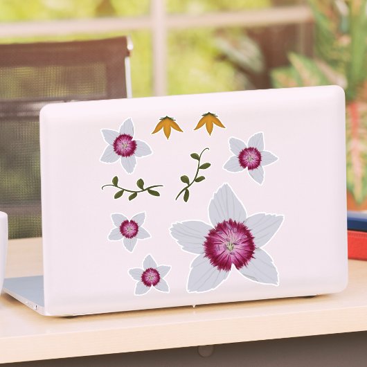 ディアンサスエレガント手描きフローラ植物学 シール