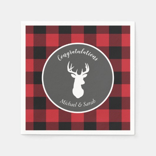 ディアー狩りロッジベビーシャワー〔雄ジカの〕枝角 スタンダードカクテルナプキン (正面)