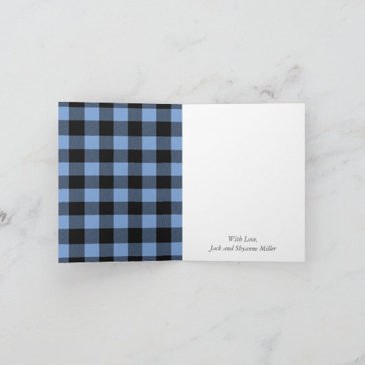 ディア狩りロッジベイビーシャワー〔雄ジカの〕枝角ボーイブルー サンキューカード (内部)