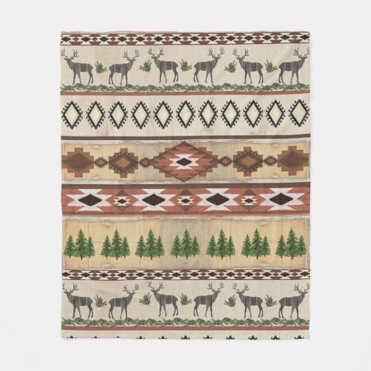 ディア狩り素朴マウンテンキャビンウエスタントリバル フリースブランケット (正面)
