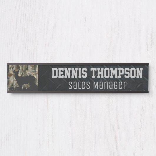 ディア狩り迷彩柄オフィスジョブタイトルダイヤモンドプレート サインプレート (正面)