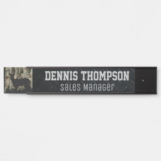 ディア狩り迷彩柄オフィスジョブタイトルダイヤモンドプレート サインプレート (正面)