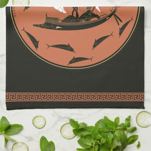 ディオニュソス杯：ギリシャの神の船でつる植物&イルカ キッチンタオル (折り畳み)