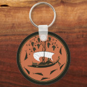 ディオニュソス杯:ギリシャの神の船のつる植物とイルカ キーホルダー (正面)