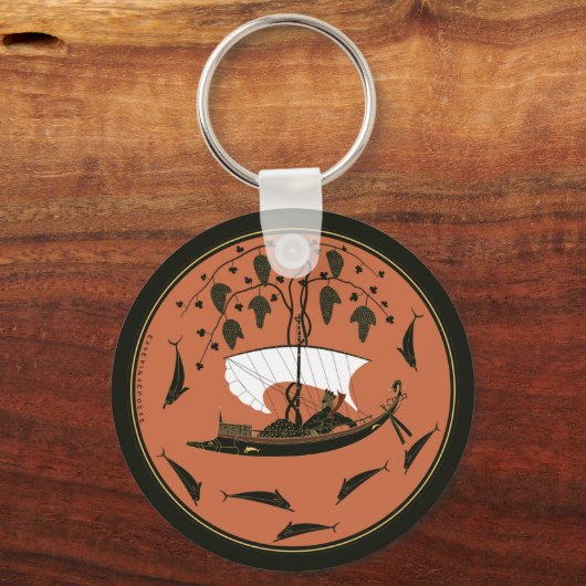 ディオニュソス杯：ギリシャの神の船のつる植物とイルカ キーホルダー (正面)