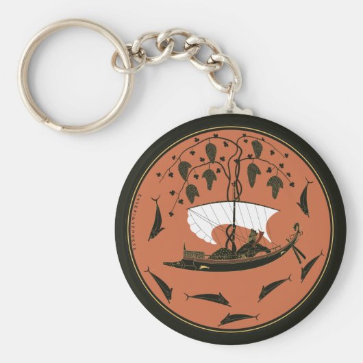ディオニュソス杯：ギリシャの神の船のつる植物とイルカ キーホルダー (正面)