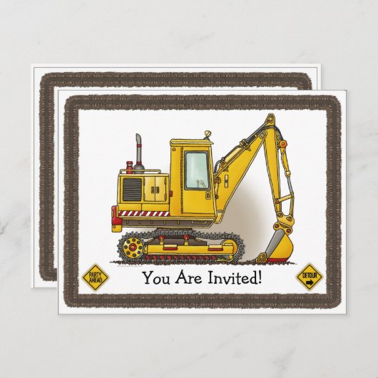 ディガーショベルキッズパーティの招待状 招待状 (正面/裏面)