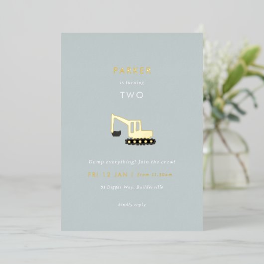 ディガー建築パーティーフォイル誕生日招待状 箔招待状 (立ち正面)