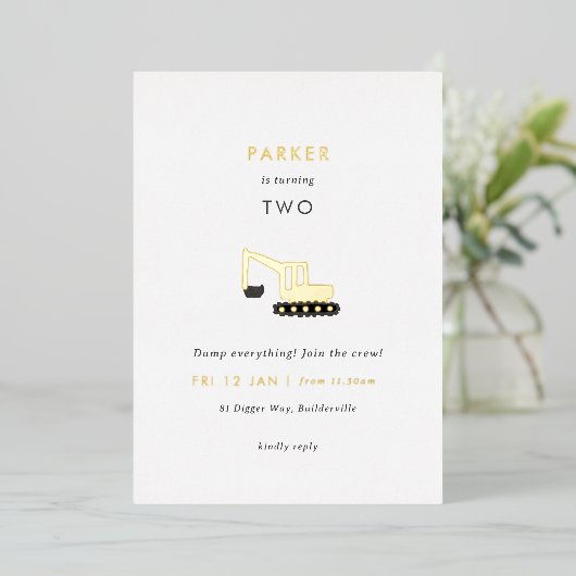 ディガー建築パーティーフォイル誕生日招待状 箔招待状 (立ち正面)