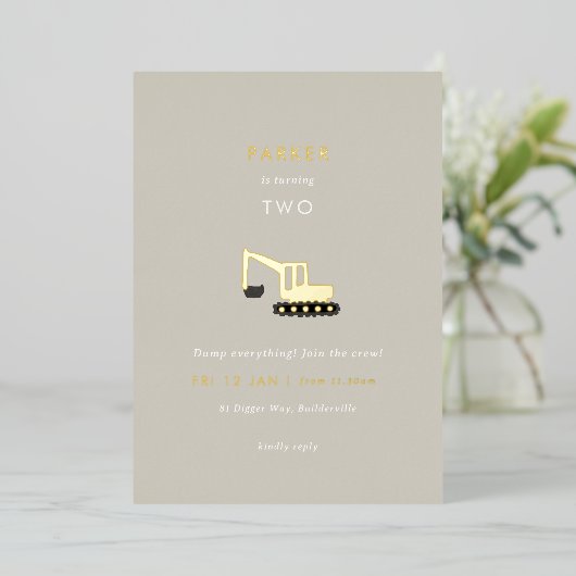 ディガー建築パーティーフォイル誕生日招待状 箔招待状 (立ち正面)