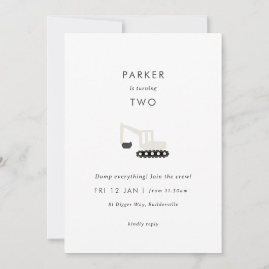 ディガー建築パーティーミニマル誕生日招待状 招待状 (正面)