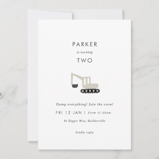 ディガー建築パーティーミニマル誕生日招待状 招待状 (正面)