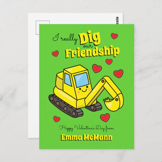 ディガー・キュートなバレンタインデー掘削機の葉書 ポストカード (正面/裏面)