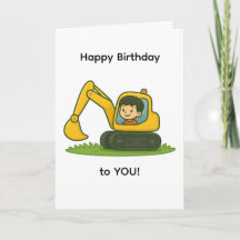 ディガー（掘削機）デザインの少年 誕生日カード