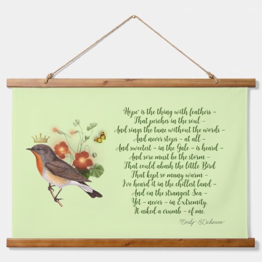 ディキンソンホープ詩&クラウンバード 吊り下げ型タペストリー (正面)