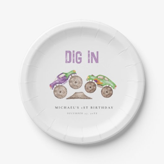 ディグインモンスタートラック誕生日 ペーパープレート (正面)