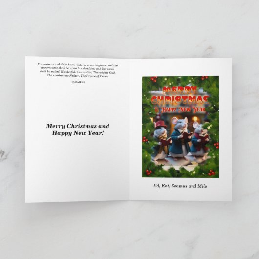 ディケンスクリスマスカロル歌うネズミクリスチャン シーズンカード (内部)