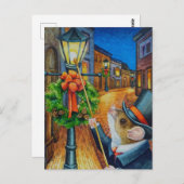 ディケンスクリスマスランプライターマウスウォーターカラーアート ポストカード (正面/裏面)