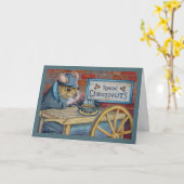 ディケンズのクリスマスねずみ - 栗を焼く カード (黄色い花)