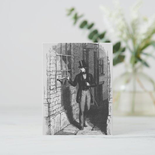 ディケンズは彼の最初の文学を置く ポストカード (スタンド正面)