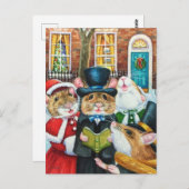 ディケンズクリスマスカロリングネズミウォーターカラーアート ポストカード (正面/裏面)