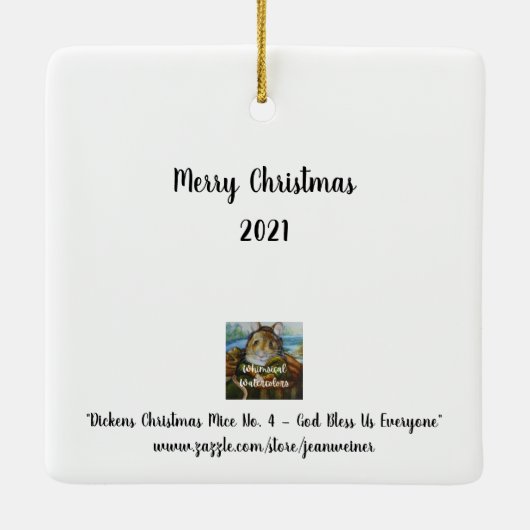 ディケンズクリスマスカロルネズミウォーターカラーアート セラミックオーナメント (裏面)