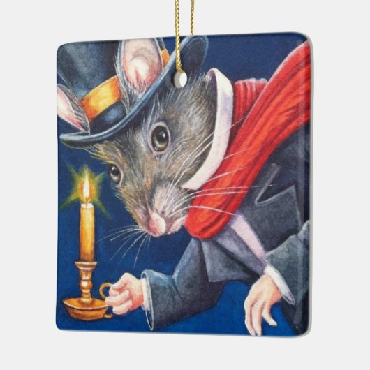 ディケンズクリスマススクルージーマウス水彩画 セラミックオーナメント (左)