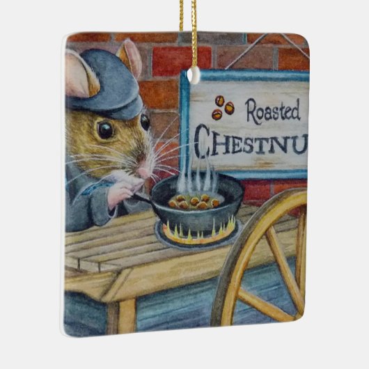 ディケンズクリスマスマウスの栗の芸術をロースト セラミックオーナメント (右)