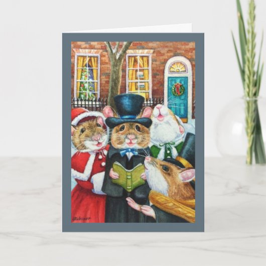ディケンズ クリスマス カロリング マウス 水彩画 カード (正面)
