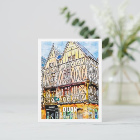 ディジョンフランス有名な旅行プレイスウォーターカラー ポストカード (スタンド正面)
