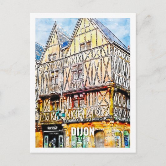 ディジョンフランス有名な旅行プレイスウォーターカラー ポストカード (正面)