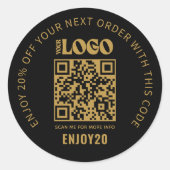 ディスカウントビジネスロゴクーポンブラック金ゴールドQRコード ラウンドシール (正面)