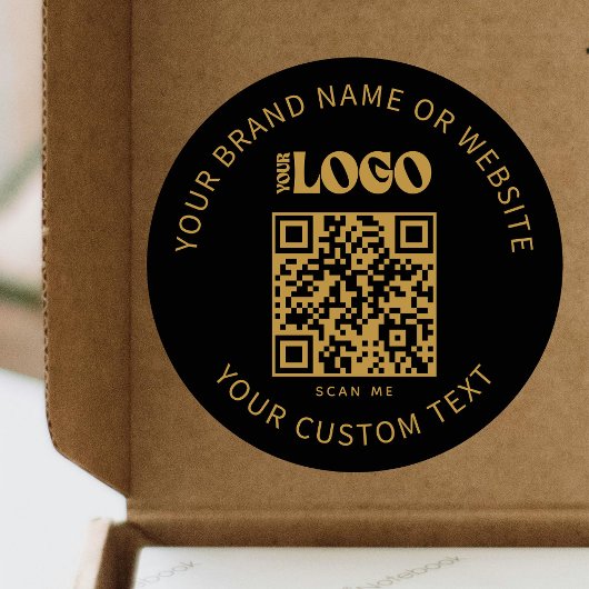 ディスカウントビジネスロゴクーポンブラック金ゴールドQRコード ラウンドシール