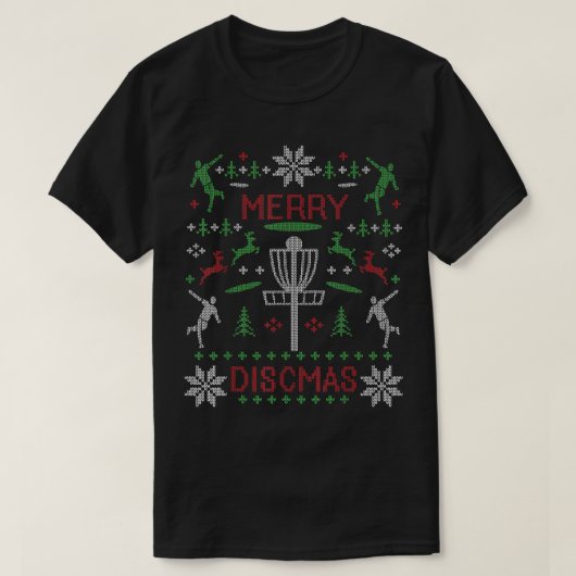 ディスカスディメリースクゴルフ醜いクリスマスセーターパー Tシャツ (デザイン正面)