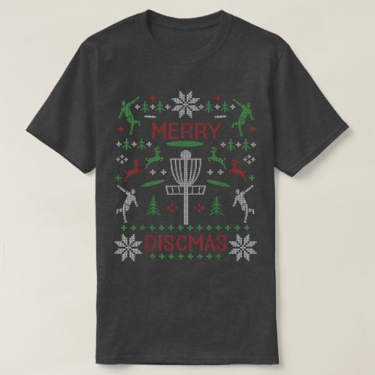ディスカスディメリースクゴルフ醜いクリスマスセーターパー Tシャツ (デザイン正面)