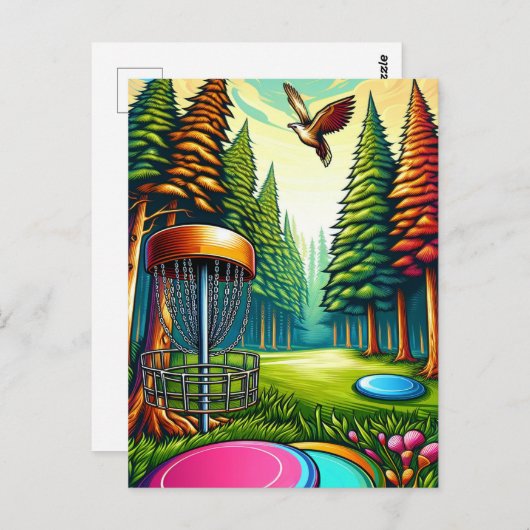 ディスクゴルフとイーグルをテーマにした ポストカード (正面/裏面)